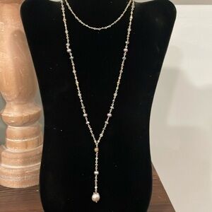 Lariat Beaded necklace with baroque pearl detail 32”+2”